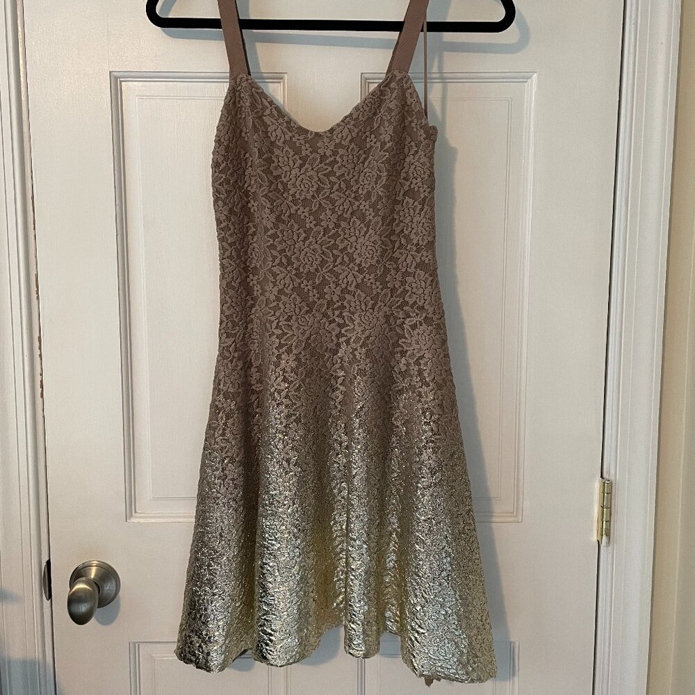 Free People Beige and Gold Foil Ombre Lace Dress
